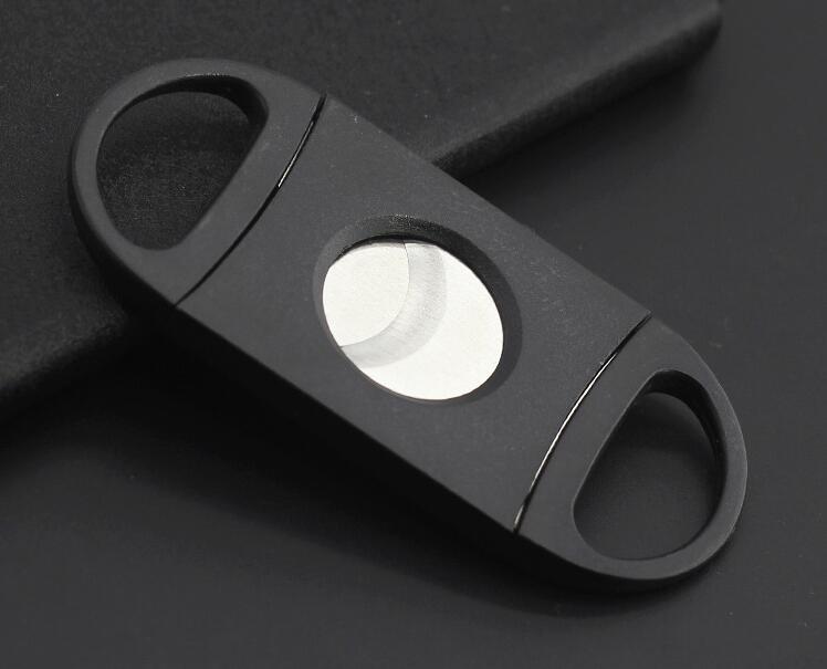 ポケットプラスチックステンレス鋼ダブルブレードシガーカッターナイフはさみタバコブラック新送料無料卸売