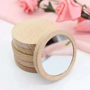 Bolsillo portátil de madera redonda pequeña madera mini espejo de maquillaje para la fiesta de bodas Favor con personalización XU 0228 EN