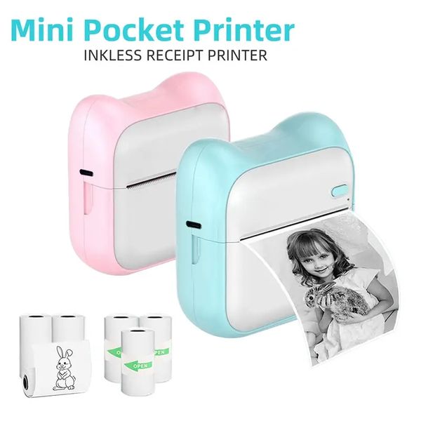 Impresora de bolsillo, mini impresora fotográfica de papel inalámbrica portátil, impresión térmica de bolsillo, conexión USB