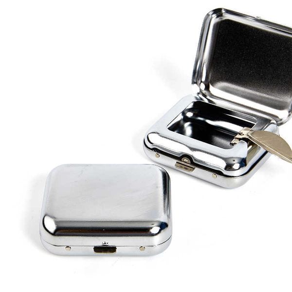 Cendrier de poche carré en acier petit cendrier portable cendriers de poche en acier inoxydable couvercles en métal 1 pc cendre avec plateau HKD230809