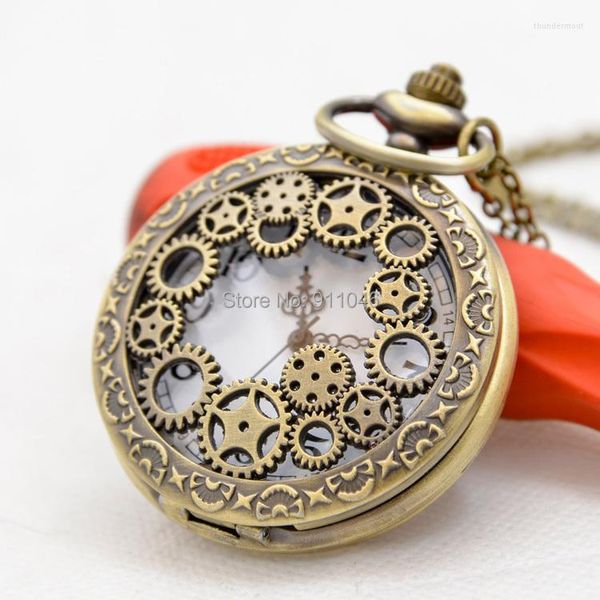 Montres de poche Vintage en Bronze ajouré, montre de poche Antique, chaîne de pull, cadeau, vente en gros, 100 pièces/lot