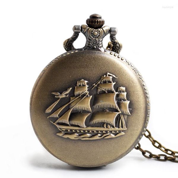 Relojes de bolsillo (1020) Steampunk barco reloj Vintage bronce collar 12 unids/lote venta al por mayor