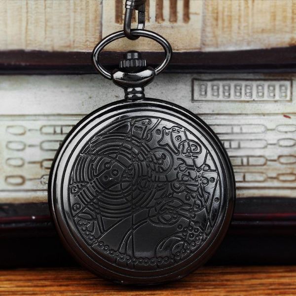 Relojes de bolsillo 1057Large Black Map Rune Star Reloj de cuarzo bellamente tallado Special WatchPocket