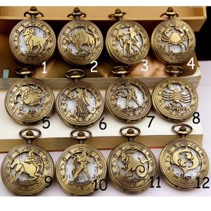 Montres de poche (1170) 12 pièces/lot (1 pièces chacun) montre à motif zodiaque en Bronze Vintage douze Constellations hommes femmes pendentif collier