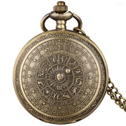 Mira de bolsillo 12 Constelaciones Collar de bronce Reloj retro Reloj Reloj Analógico Analógico Antige Antiguo Mujeres Mujeres