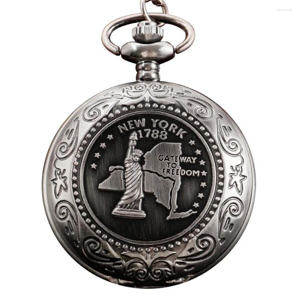 Montres de poche 1788 carte gratuite fille Statue avec chaîne exquise montre à Quartz Steam Punk Vintage unisexe collier pendentif cadeau de vacances