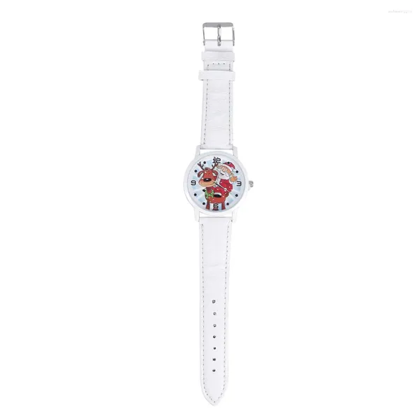 Relojes de bolsillo 1 reloj navideño con diseño de alces de dibujos animados de cuarzo con cinturón (blanco)