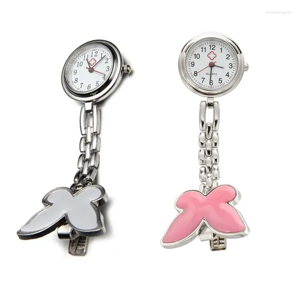 Relojes de Bolsillo 2 Piezas Reloj de Enfermeras Reloj con Monitor de Ritmo cardíaco Reloj de Cuarzo con Motivo de Mariposa Blanco Rosa