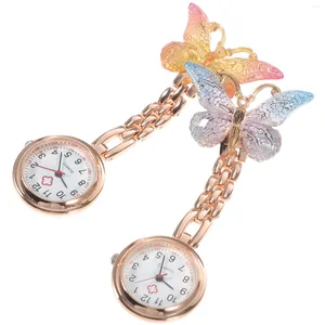 Relojes de bolsillo 2 piezas Accesorios de enfermería Mariposa Reloj de cuarzo Clip-on Aleación Mujer