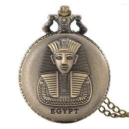 Pocket Watches 2022 Vintage Bronze Men Quartz Watch met keten Egyptische farao Gepersonaliseerd Valentijnsdaggeschenk voor vriendje