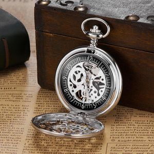 Montres de poche 2023 OUYAWEI luxe mécanique main vent montre hommes en acier inoxydable argent boîtier Steampunk Hombre Relogio