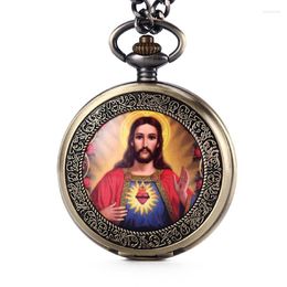 Pocket Watches 2023 Retro klassieke Gods Zoon Jezus beïnvloedt de mensen kijken Fob Chain Christian Catholicism religieus geloof mannen geschenken