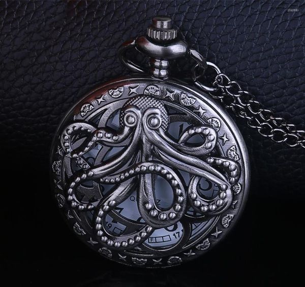 Montres de poche 20pcs Navire Libre Poulpe Creux Demi Montre À Quartz Steampunk Noir Avec Collier Chaîne Cadeau Pour Enfants