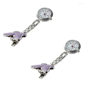 Relojes de bolsillo Reloj 2X - Reloj de enfermeras Monitor de ritmo cardíaco Tema de mariposa de cuarzo