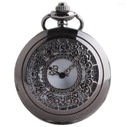 Pocket horloges 3 verschillende wijzerplaten grote zwarte bloemen holle mannen vrouwen kwarts horloge ketting ketting cadeau toezicht op p233b