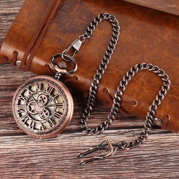 Relojes de bolsillo 5 unids/lote Steampunk diseño de rueda dentada hueca reloj mecánico de cuerda manual reloj colgante de caballero Vintage para hombre