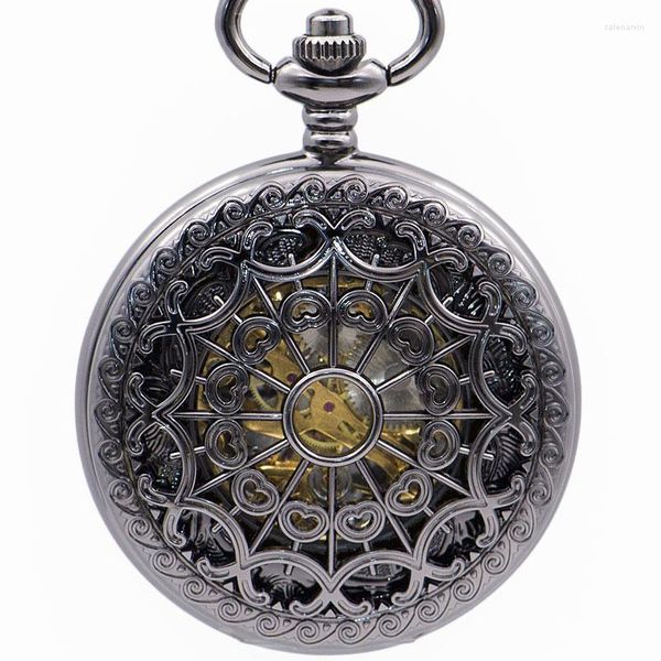 Montres de poche 5 pièces/lot rétro ajouré motif mécanique chiffres romains montre classique Steampunk FOB boîte-cadeau