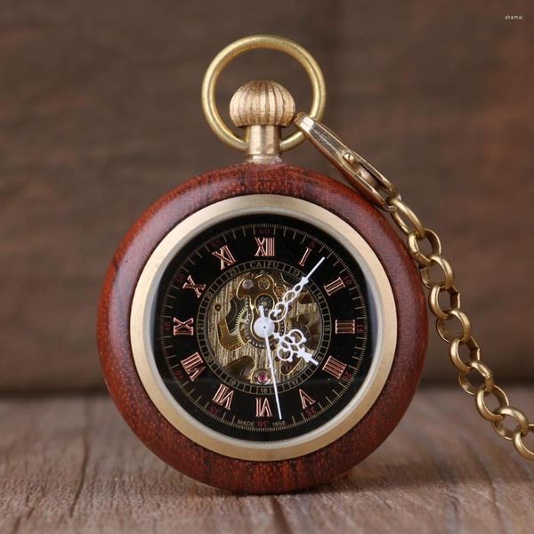 Relojes de bolsillo 6 piezas Números romanos Reloj Fob Marrón Mecánico Mano Viento Paquete vintage para hombres Mujeres Regalo