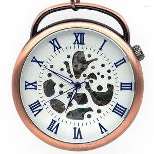 Montres de poche 6 pièces squelette chiffres romains en acier Fob montre mécanique vent à la main pour hommes/femmes boîtier en argent