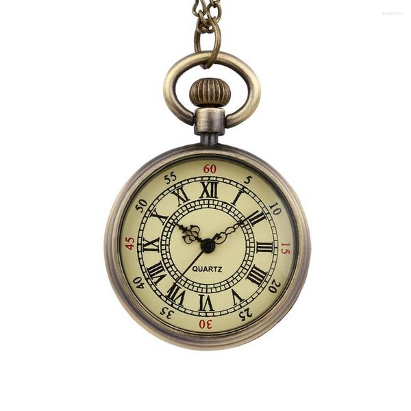 Relojes de bolsillo 6014 Diseño clásico retro Reloj romano antiguo doble digital Colgante de bronce Cadena de cinturón de regalo para niños