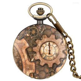 Pocket horloges 7 soorten Steampunk Wheel Gear Quartz Watch Hour Clock Vintage Bronze Analog Round Face Men Women ketting ketting