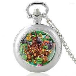 Pocket Watches Un grupo de monos de cuarzo vintage reloj colgante reloj para hombres adorables cúpula de vidrio animal regalos