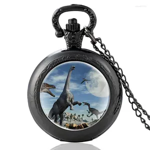 Relojes de bolsillo con diseño del mundo de dinosaurios antiguos, reloj de cuarzo clásico, colgante para hombres y mujeres, collar, horas, regalos