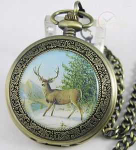 Pocket Watches Antique 1856 Style Wild Deer Bronze Copper Mechanical Men Watch met ketting hanger luxe steampunk retro archaize
