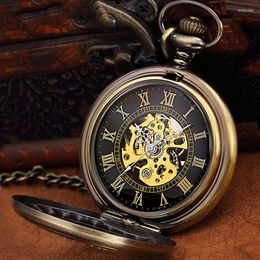 Relojes De bolsillo, Reloj mecánico De bronce antiguo, Clip colgante luminoso para hombres y mujeres, cadena Fob con esqueleto Steampunk, Reloj Montre De Poche