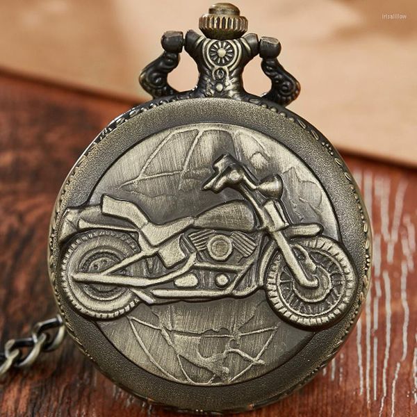 Montres de poche Antique Bronze Moto Mécanique Montre Femme Collier Chaîne Rtero Fob Cadeaux
