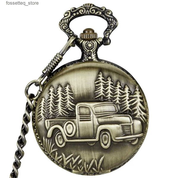 Montres de poche en Bronze Antique pour femmes, petite voiture mécanique, collier chaîne Rtero fob es, cadeaux L240322