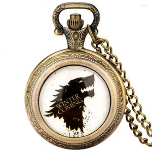 Relojes de bolsillo Bronce antiguo Cúpula de lobo Reloj de cuarzo de tamaño mediano Cosplay Anime Reloj Collar de cadena Colgante Regalos para hombres y mujeres