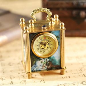 Montres de poche Antique peinture colorée sculpture machines Style européen mode horloge manuel accord Table horloge rétro tendance