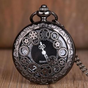 Pocket horloges Antiek koper Steampunk Vintage Hollow Bronze Gear Quartz Watch ketting Hanger Klokketen Men's Women CF1036Pocket