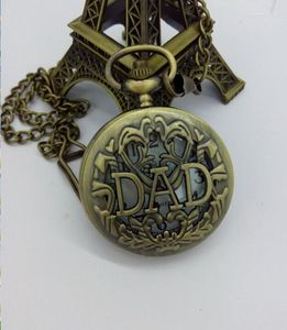 Pocket Watches Antique Dad Watch Hollow Design Pendant Bronze Fob Chainmens Happy Father's Day Gift