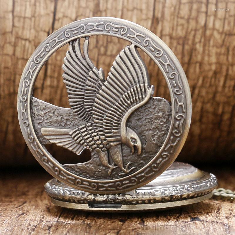 Pocket Watches Antique Eagle Design Fob Quartz Watch With Necklace Chain Pendant Gift For Man Female Present Clock
