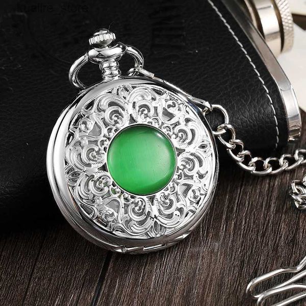 Pocket Watches Antique Esmerald Mechanical Pocket Men Vintage Steampunk Fob Collar collar masculino con cadena para niñas Regalo L240402