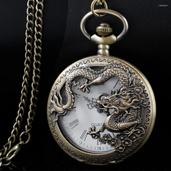 Relojes de bolsillo Exquisito exquisito Dragón Flying Dragon Ratio de cuarzo Reloj Collar para hombres Reloj de joyería para mujeres Accesorios