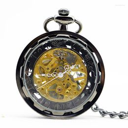 Relojes de bolsillo con engranaje antiguo, reloj mecánico estilo Steampunk, cadena Fob de bronce, cuerda Manual, regalos para hombres y mujeres