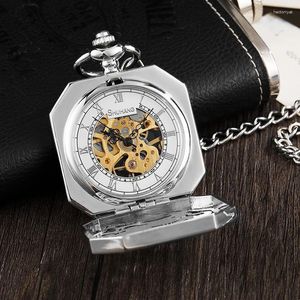 Zakhorloges Antiek Luxe Holle Chinese Stijl Mechanisch Horloge Heren Retro Skeleton Fob Chain Hangend Steampunk Herencadeau