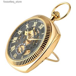 Relojes de bolsillo Reloj mecánico antiguo de cuerda manual con números romanos de lujo, reloj colgante de bolsillo con cadena Fob, recién llegado 2019 L240322