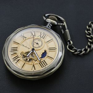 Montres de poche Antique Phase de lune volant d'inertie haute qualité mécanique montre de poche rétro hommes collier pendentif horloge femmes bijoux cadeau 231207