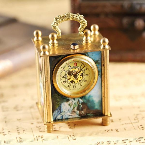 Relojes de bolsillo Antiguos Pintados Tallados Mecánicos Estilo Europeo Moda Cuerda Cuerda Manual Relojes de Escritorio Retro Moda Unisex Regalo Decoración