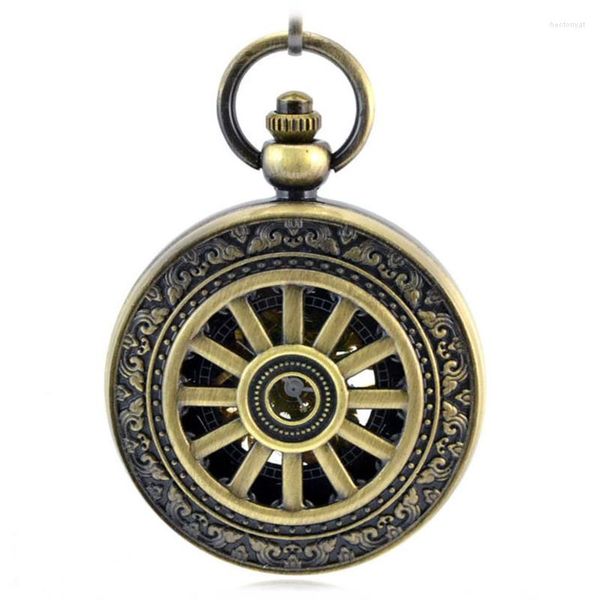 Montres de poche Antique croix rouge Bronze rétro automatique mécanique montre hommes creux porte-clés horloge pendentif Reloj De Bolso Saat
