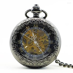 Zakhorloges Antiek Rond Patroon Graveren Romeinse Cijfers Mechanisch Horloge Retro Steampunk Handmatig Opwinden Fob Chain Heren