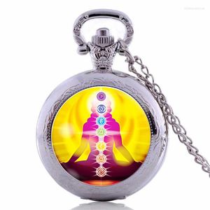 Pocket Watches Antique Seven ChakraS Quartz Watch analoge hanger ketting ketting keten jongens GILD GIFTEN RELOGIO DE BOLSO MENS Womens