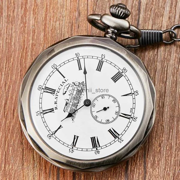 Relojes de bolsillo Relojes de bolsillo de plata antigua de Londres Reloj de bolsillo mecánico con esqueleto de cuerda a mano para hombres y mujeres con collar de cadena colgante L231120