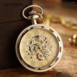 Relojes De bolsillo antiguo esqueleto mecánico reloj hombres Steampunk Fob reloj colgante cuerda manual Relogio De Bolso