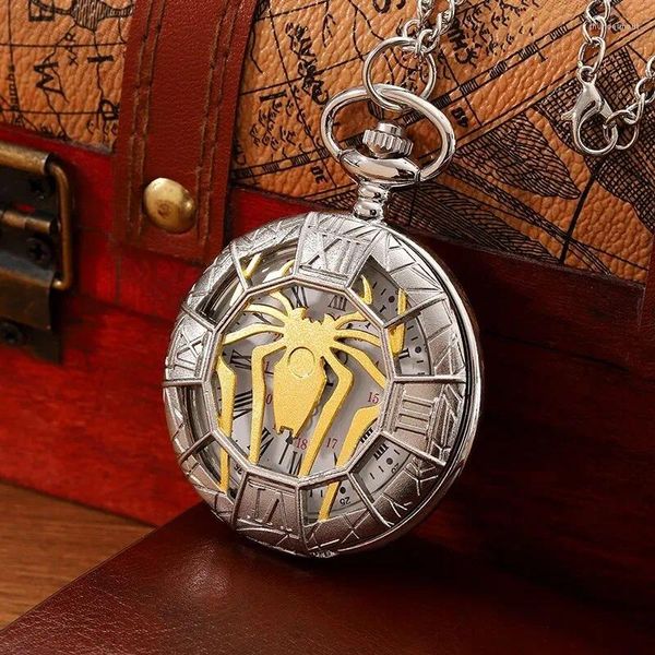 Montres de poche Squelette antique araignée vintage Roman Numerals Quartz Watch Collier Pendante Chaîne d'horloge Men Femmes avec des cadeaux