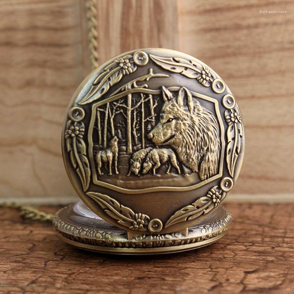 Montres de poche Antique Steampunk Bronze loup chien Style collier pendentif chaîne creuse femmes hommes montre à Quartz cadeau